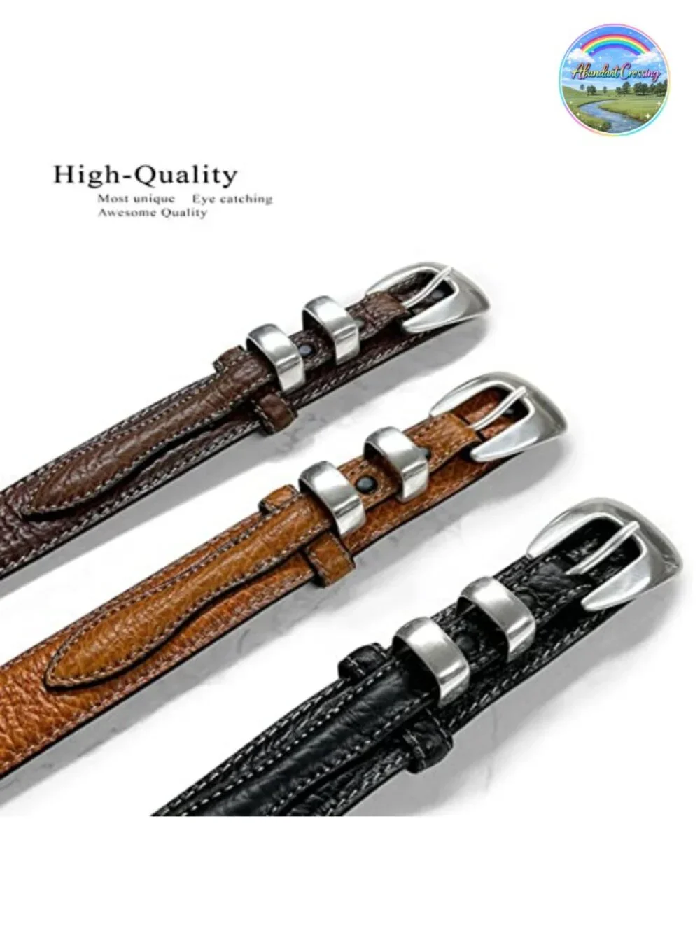 Genuine Leather Western Ranger Belt with Antique Silver Buckle